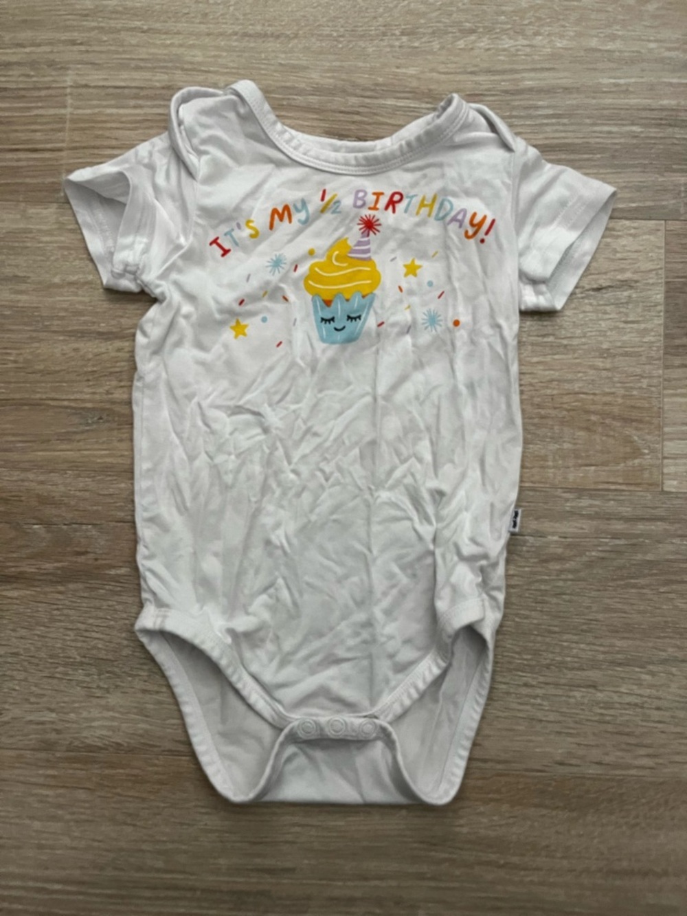 Little Sleepies White "It's My 1/2 Birthday" Cupcake Graphic Bodysuit - 6-12m
